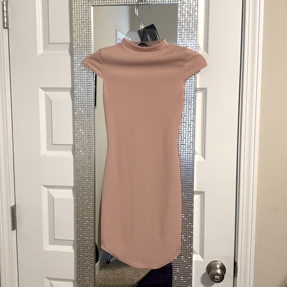 Rose High Neck Ribbed Bodycon Dress 